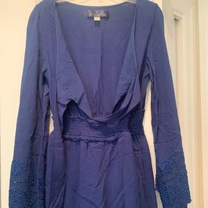 Blue Tie Front Flowy Romper